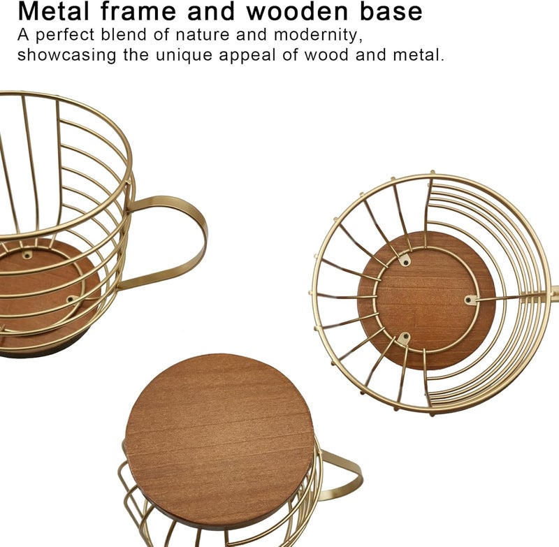 MFBJXC Large Capacity Wire Kup Storage with Wooden Base, Mug Shape Wire Storage Basket for Home Cafe Bar Countertop Kitchen Decor Storage Accessories Gold - Image 3